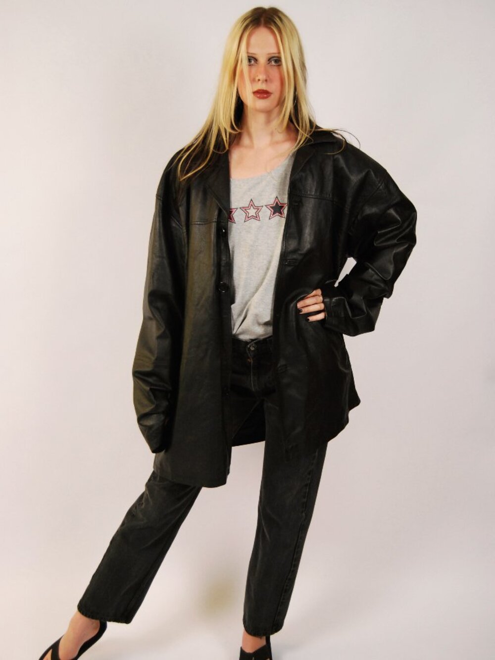 90s Leather Blazer (3XL) vintage mens jacket plus size oversized alternative